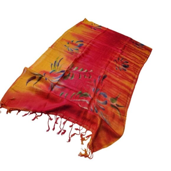 Orange Red and Yellow Rectangular Soft Light Scarf - Picture 4 of 10